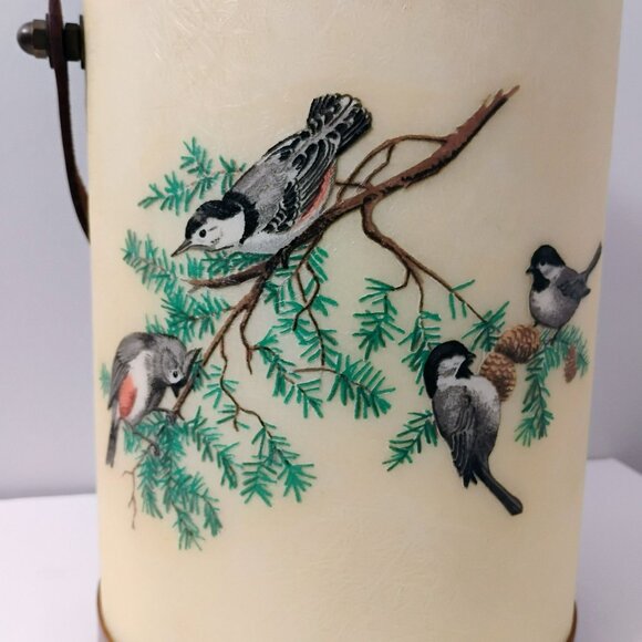 Vintage Bacova Guild Fiberglass Ice Bucket Leather Handle Cardinal Chickadee Bir - Picture 9 of 13